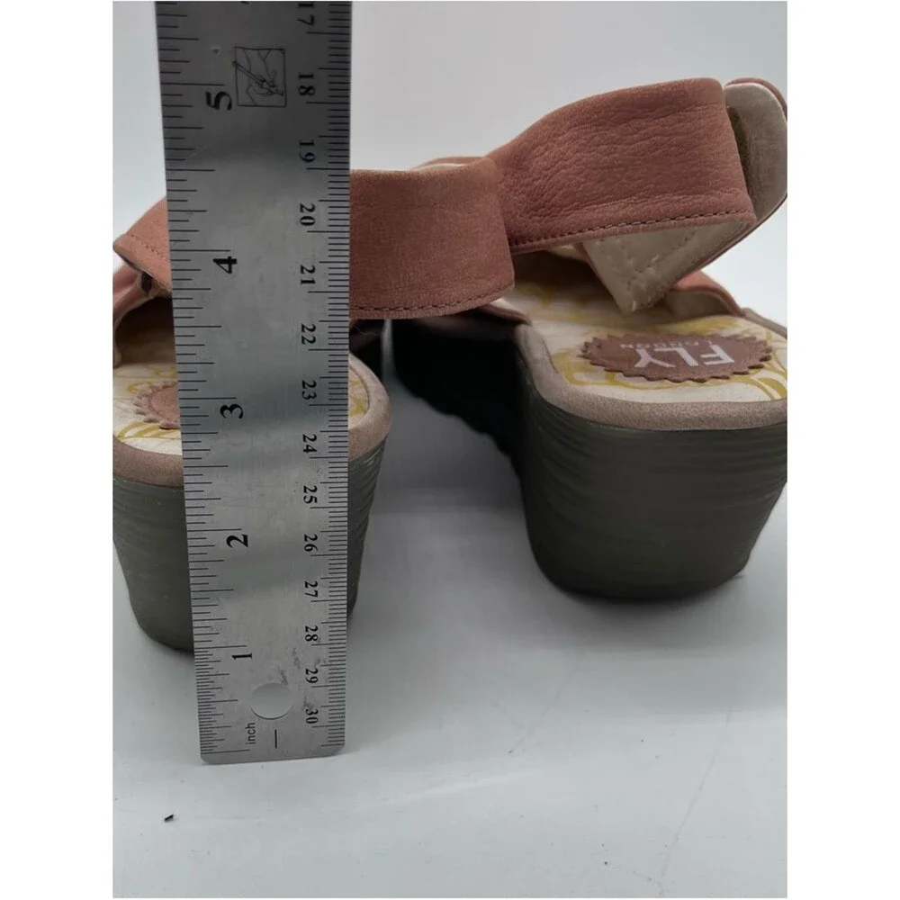 FLY LONDON Yata Pink Nubuck Suede Wedge Sling Back Peep Toe Sandals size 40